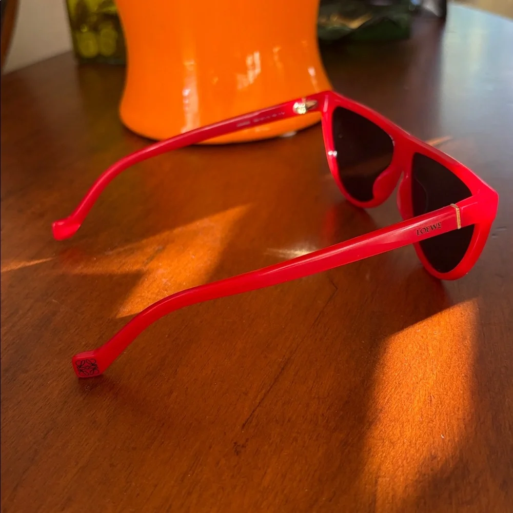Red Loewe plastic frame black lens flat cat eye sunglasses sunnies gold